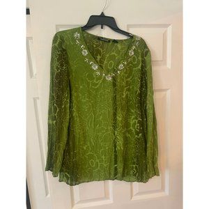 The in Shop Women's Green & White Polyester V Neck Tunic Top Large
